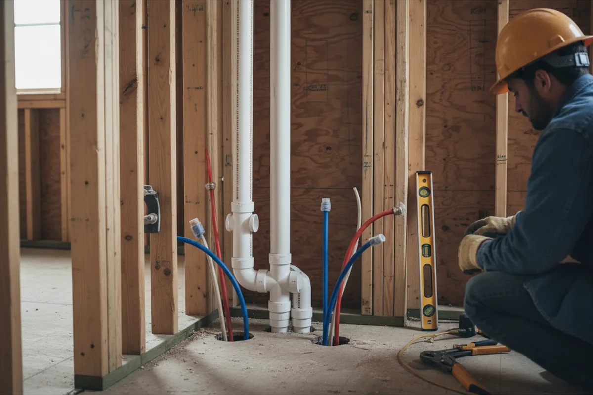 Drain and supply rough-in during Drain Cleaning in Rhodes