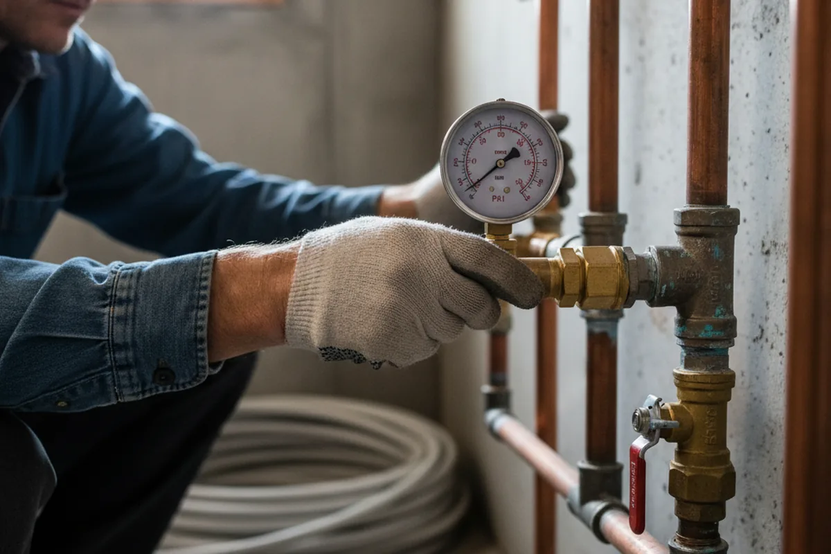 Pressure testing a repaired line during Water Line Repair in Rhodes